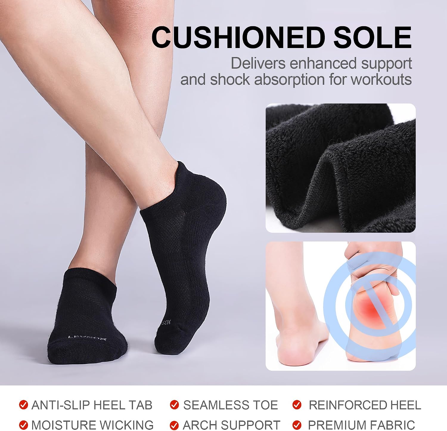 LEVSOX Ankle Compression Socks for Women and Men, Bamboo Viscose Low Cut Cushioned Athletic Running Socks