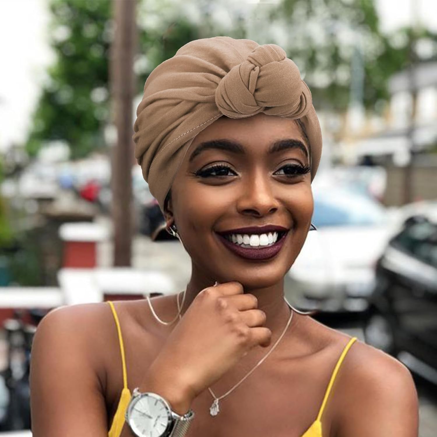 DRESHOW 5 Pack Knotted Headwraps for Women African Turban Pre-Knotted Beanie Headwraps Hair Covers - Image 5