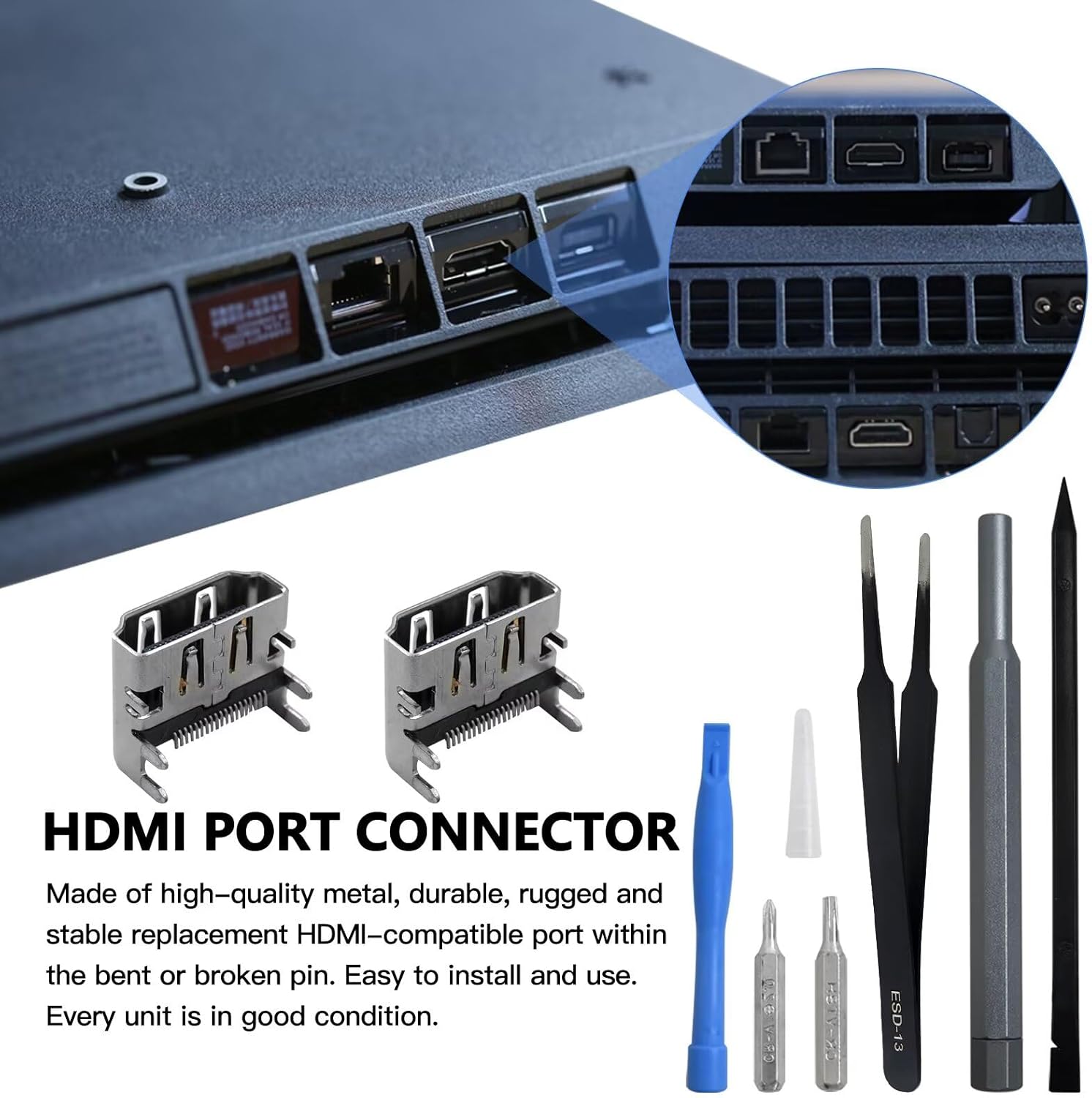 Display Socket Interface Jack Connector Repair Kit for Sony Playstation 4 PS4 - Including 2x HDMI Port and 1x Metal 5 inch Bit Driver and 2x Precision Bits and Repair Tools by BLUE ELF