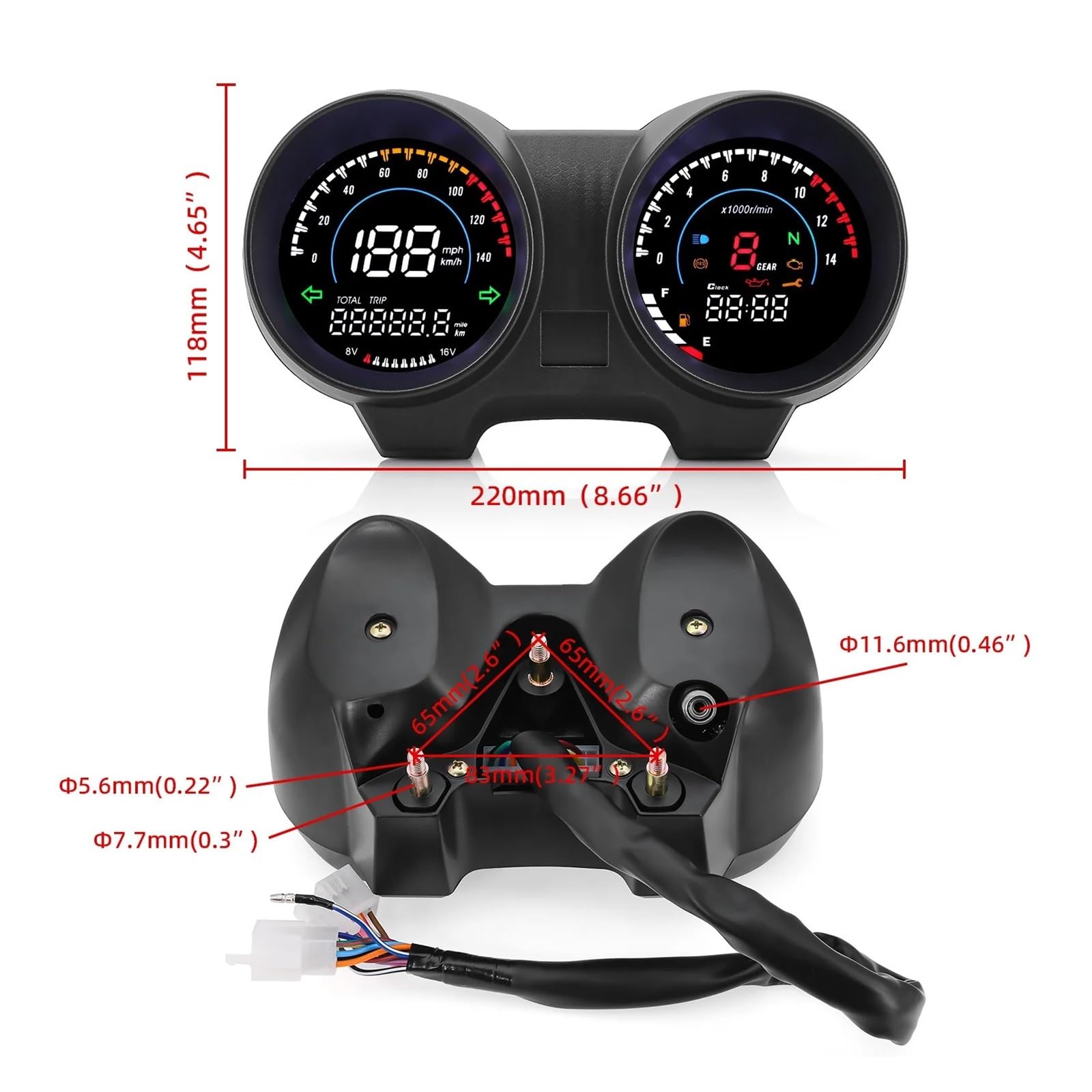 Contachilometri universale Per CG150 Cruscotto digitale per moto Tachimetro Contachilometri Contagiri Orologio Display a LED Per TITAN150 Fan150