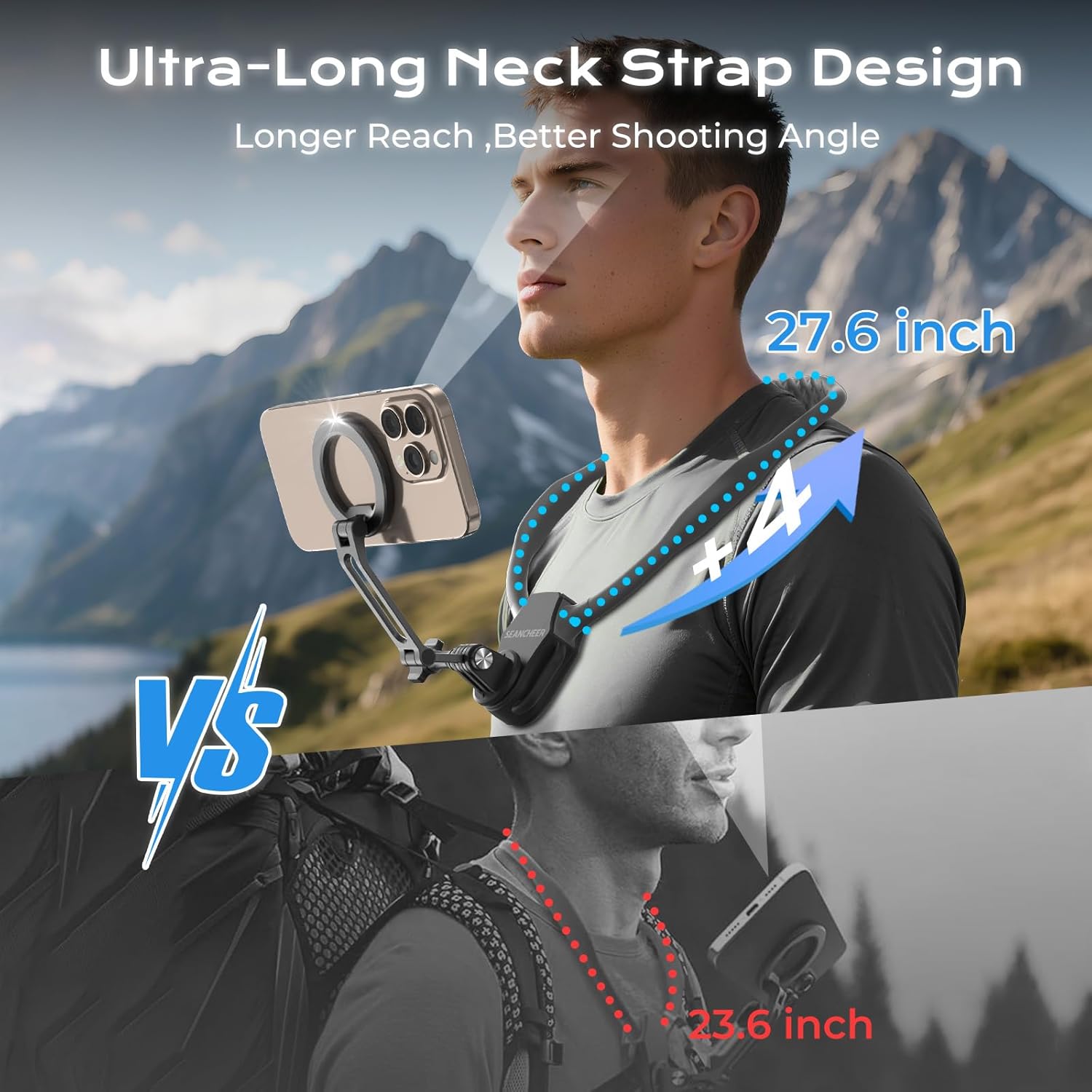 【2026 Extended Long】 Magnetic Neck Mount for Phones, 27.6" Hands-Free POV/Vlog Phone Holder for iPhone 17–12 & Android, Content Creator Essentials for Go Pro DJI, Comfortable Natural Shooting Angle - Image 2