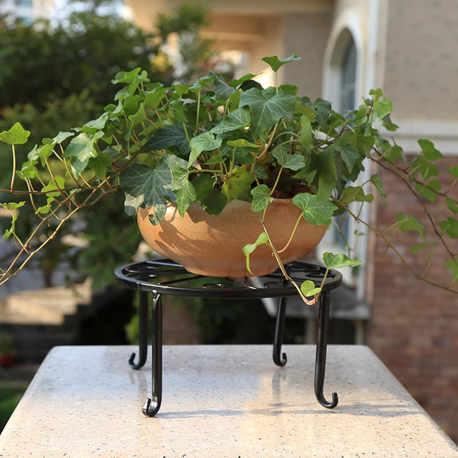 Plant Stand Outdoor 3 Pack Metal Plant Stand Durable Round Flower Pot Rustproof Iron Rack Perfect for Home, Garden, Patio（9 Inches, Black）