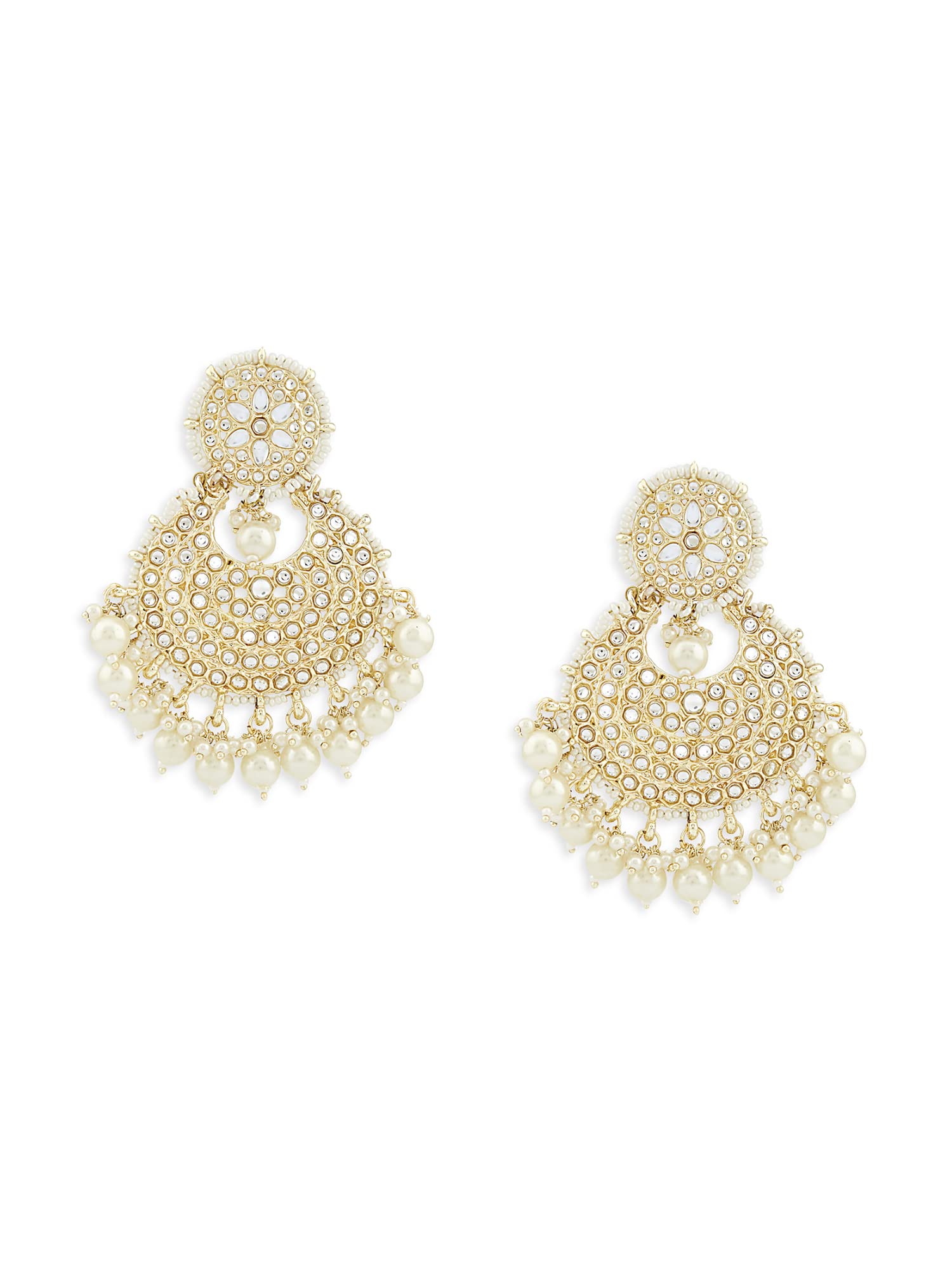 Gold Tone Traditional Kundan Dangle Earring For Women-ZPFK18787-image-25