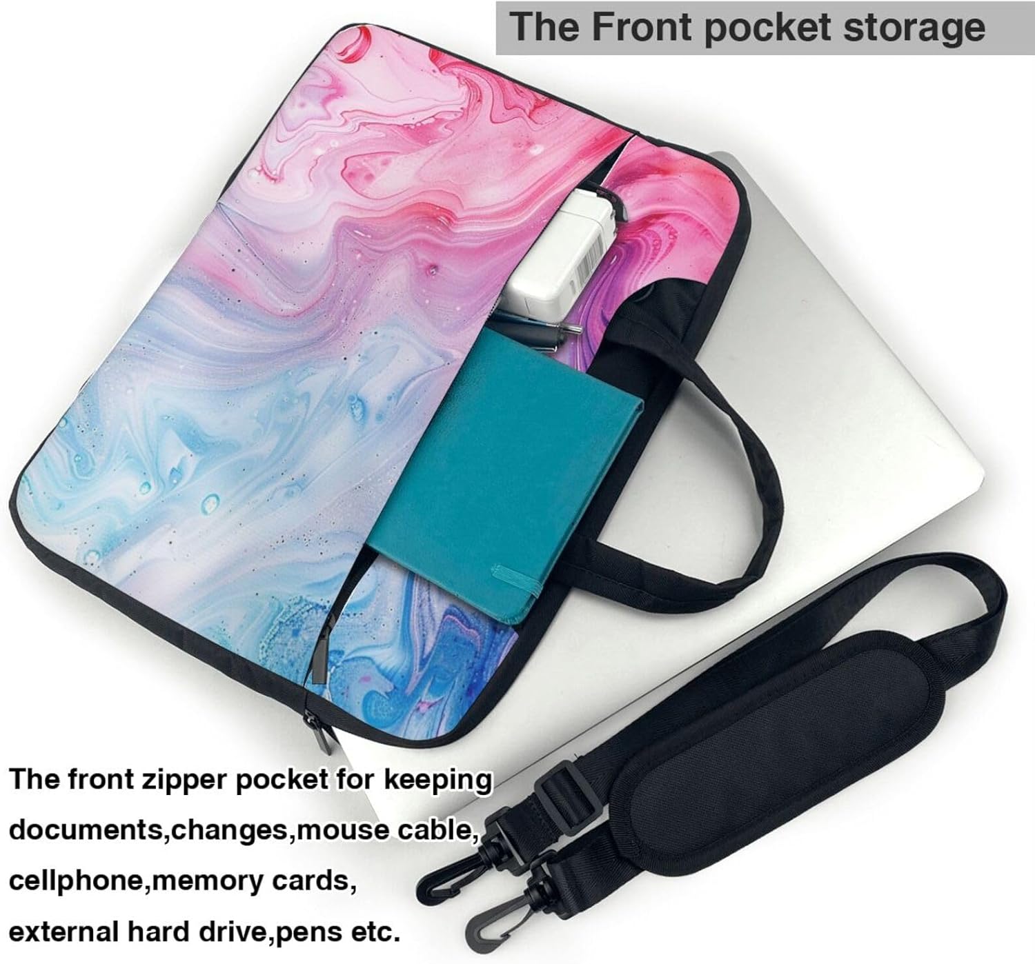 Colorful Marble Print Laptop Bag, Three Layer Protection Shockproof Crossbody Laptop Shoulder Bag for Men and Women