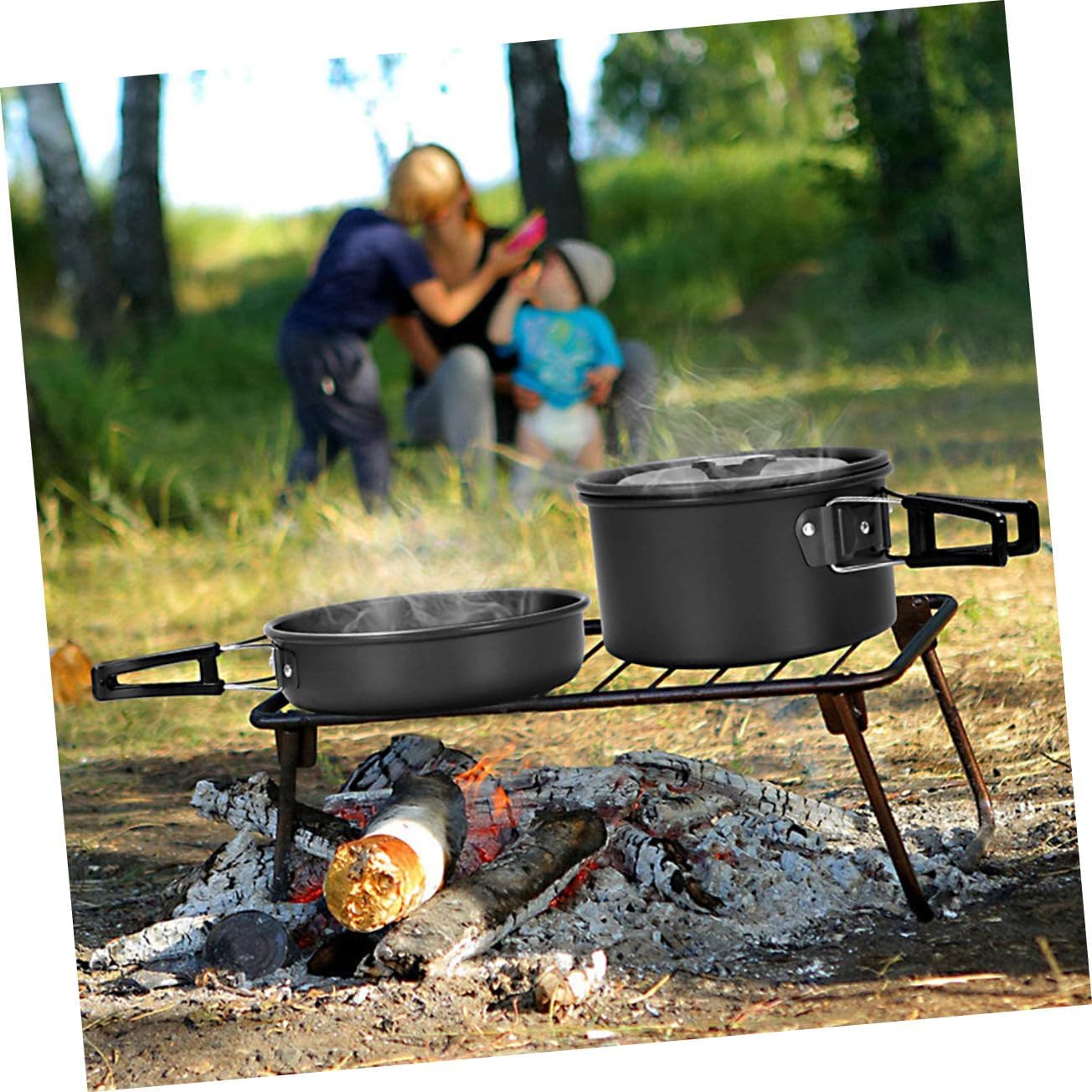 Portable Outdoor Camping Cookware Non-Stick Pots and Pans for Hiking Picnic Lightweight Space-Saving Cooking Utensils for People