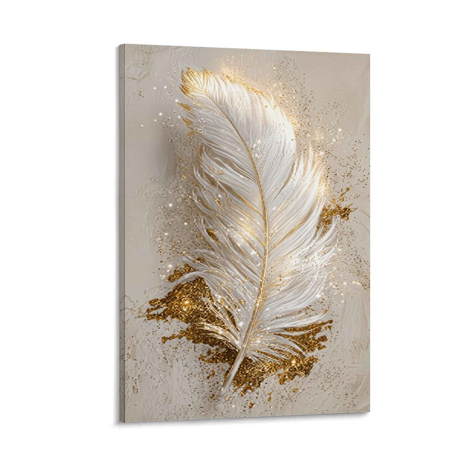 XPASHIQWC White & Gold Feather Wall Decor Poster Canvas Prints Picture Modern Canvas Wall Art Picture Wall Hanging for Bathroom Wall Decor 20x30inch(50x75cm)