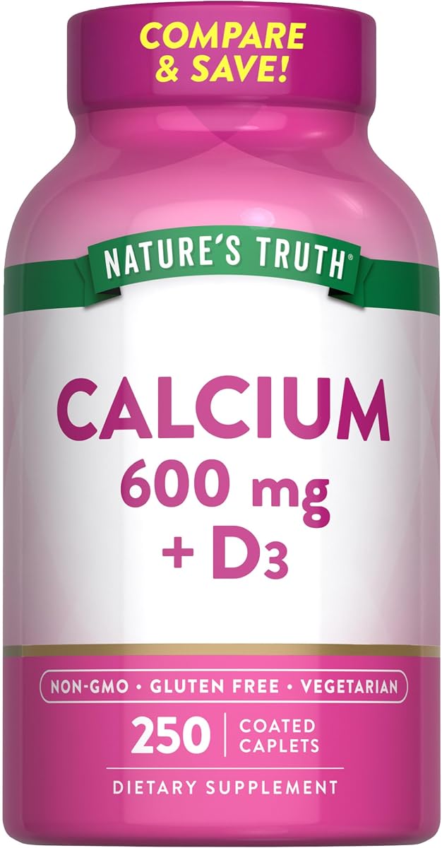 Calcium 600mg with Vitamin D3 – 250 Caplets – Calcium Carbonate