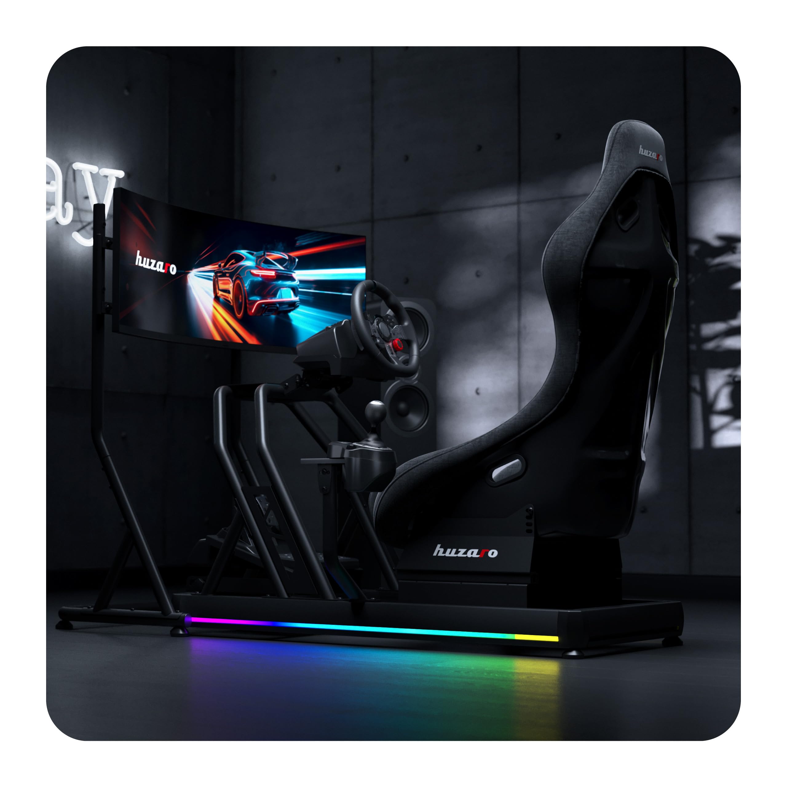 huzaro Speed 9.1 - Simracing Monitor Stand TV Stand Ständer Bodenständer - VESA 75x75, 100x100, 200x100, 200x200, 300x200, 400x200 mm - für 32 bis 55 Zoll - bis zu 50kg - Höhenverstellbar - Schwarz