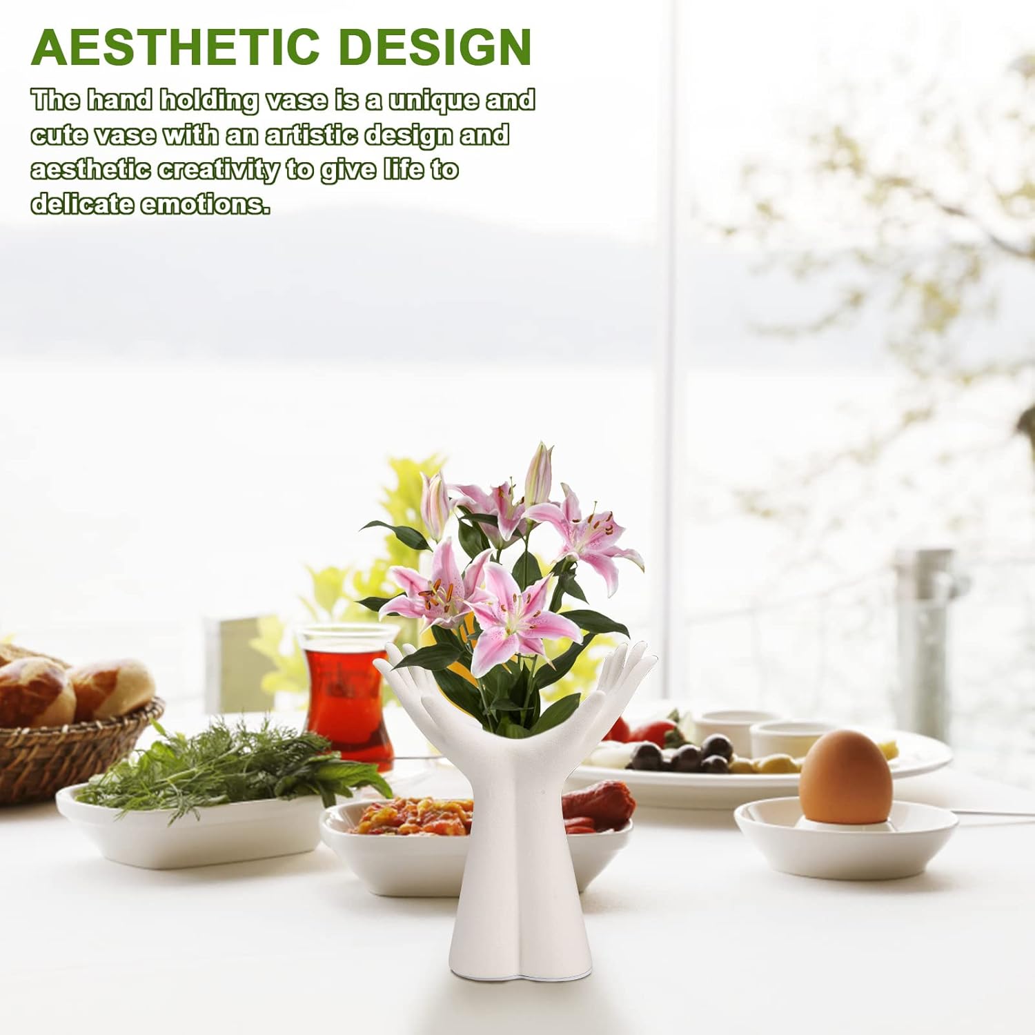 White Ceramic Hand Vase - Female Form Body Aesthetic Decorative Modern Nordic Style - Hydroponics Flower Arrangement Ceramic Vase (L)