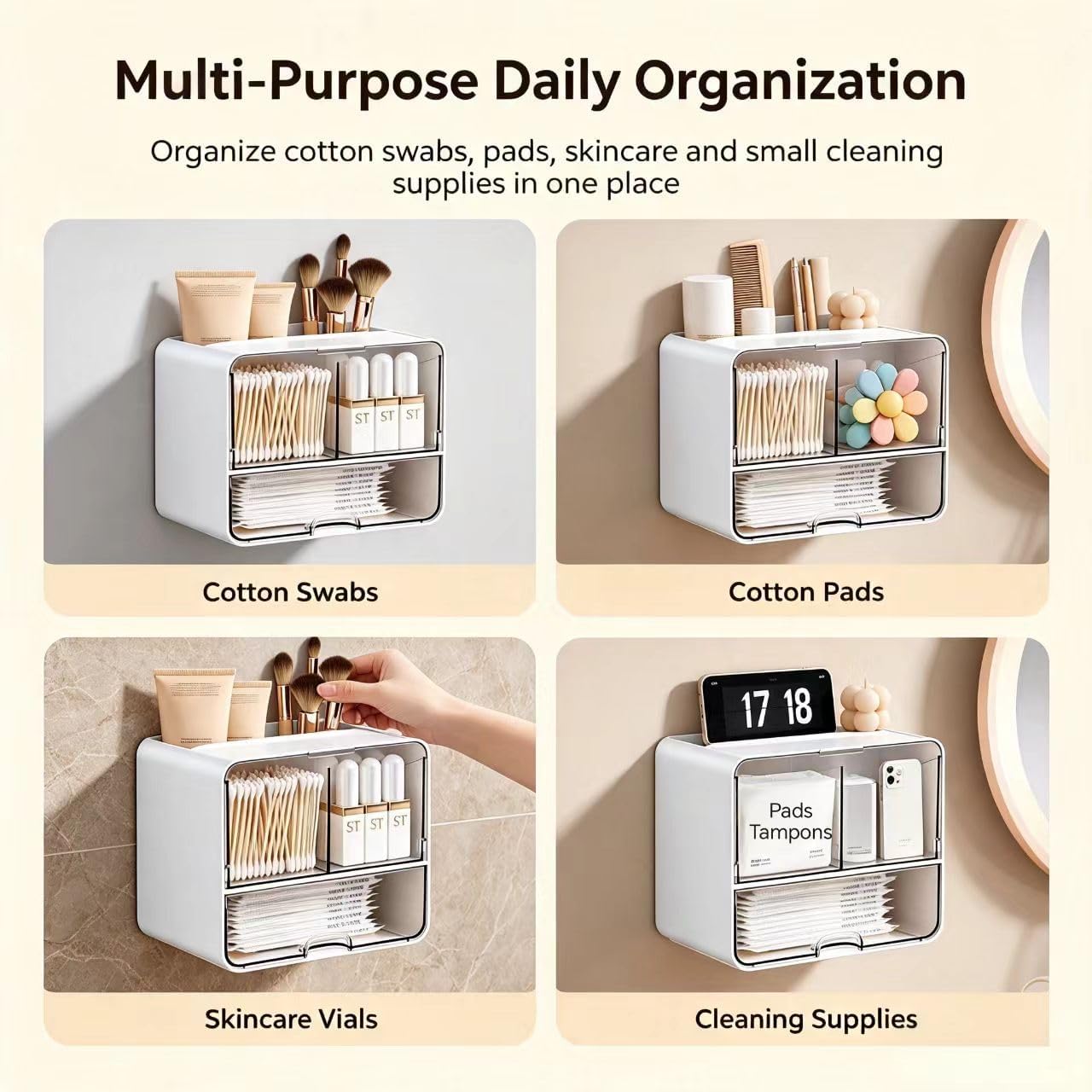 Tampon Holder for Bathroom, Cotton Swab Storage Feminine Stuff Organizer image 3