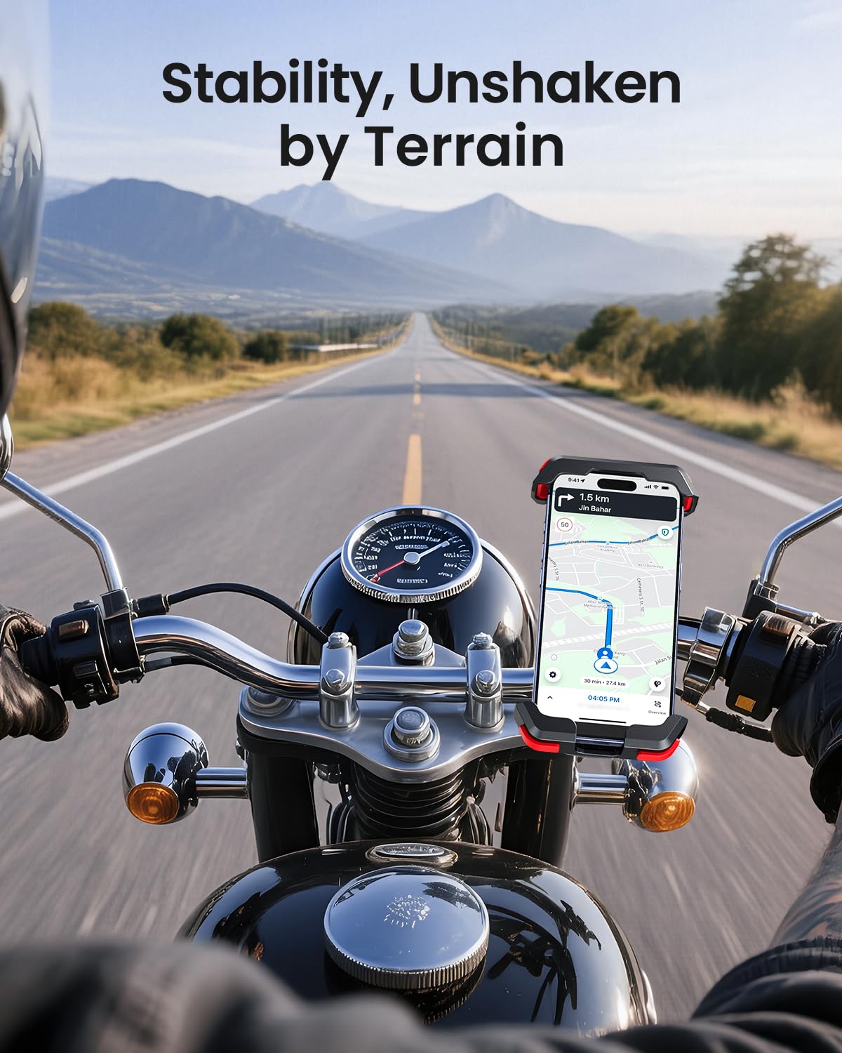 LOXP Support de téléphone anti-secousses pour moto – Double amortisseur de vibrations 2026, support de téléphone universel pour iPhone 17/16/15/14/13 et Android 4,7-7", support de guidon pour vélo