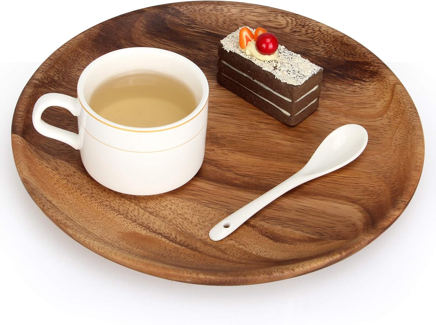2 Pcs 10 Inch Acacia Wood Dinner Plates Set for Eating Wooden Round Charcuterie Boards Kitchen Serving Platters for Food Dishes Cheese Tray Dessert Salad Plate Wood Charger Plates Decorative Trays