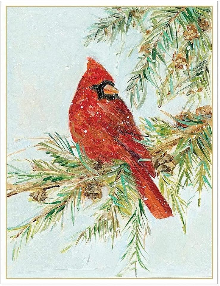 Caspari Cardinal Boxed Christmas Cards - 32 Cards & Envelopes
