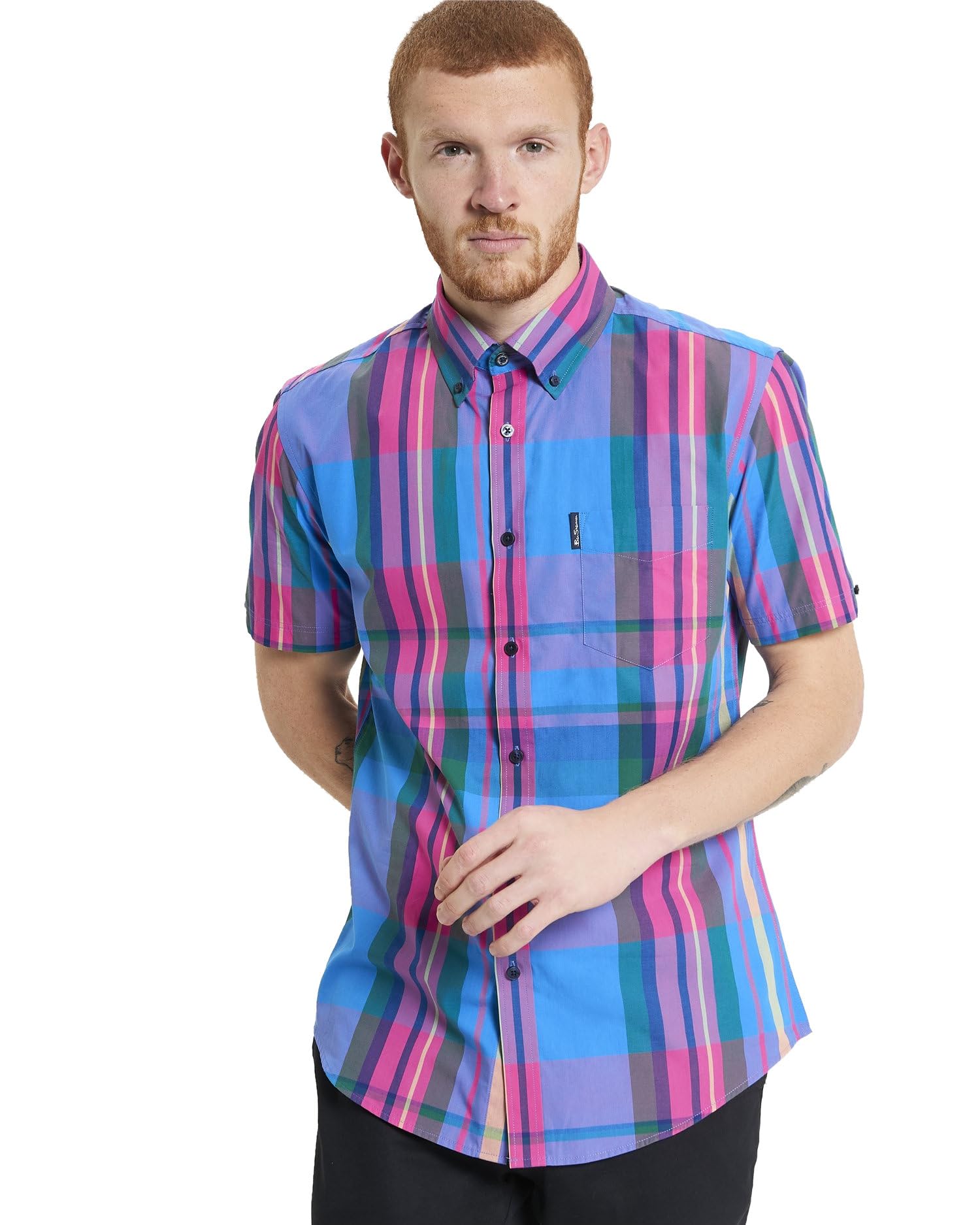 Ben Sherman Men's Kingfisher Large Madras Check Shirt Short Sleeved (Kingfisher) M