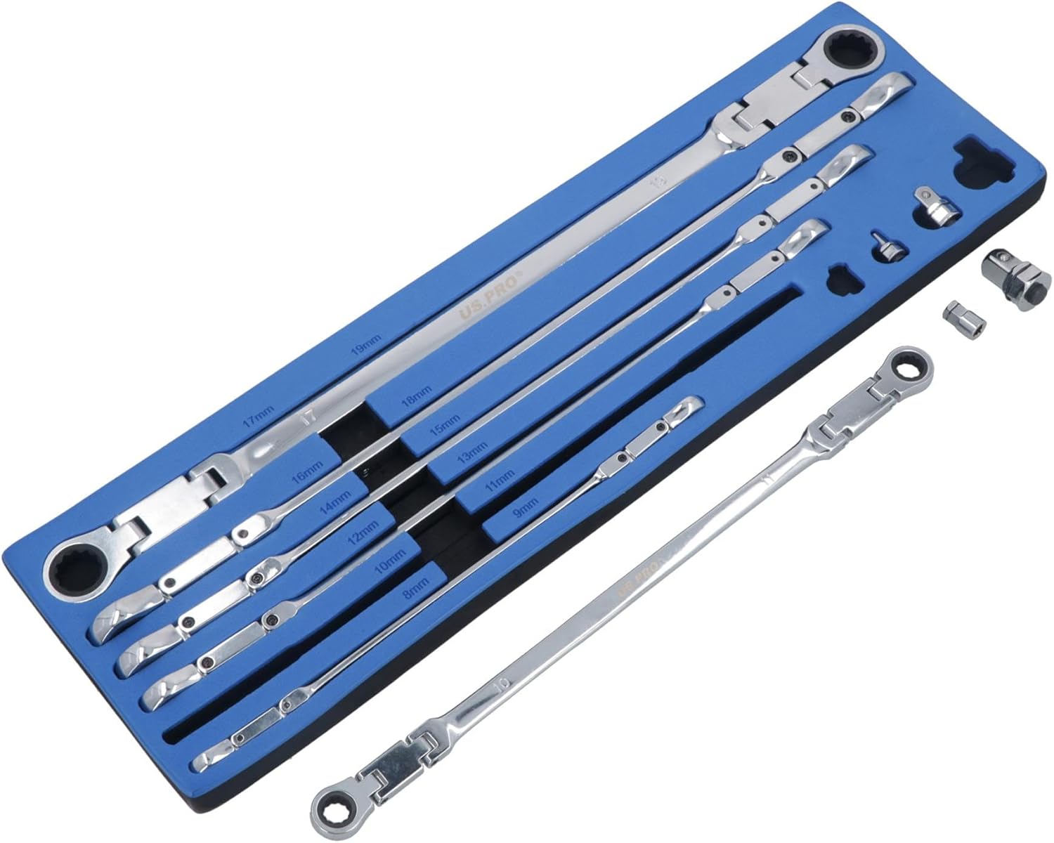 Metric Double-Jointed Flexi Headed Spanner Wrench Set Extra Long 8-19mm 10pc