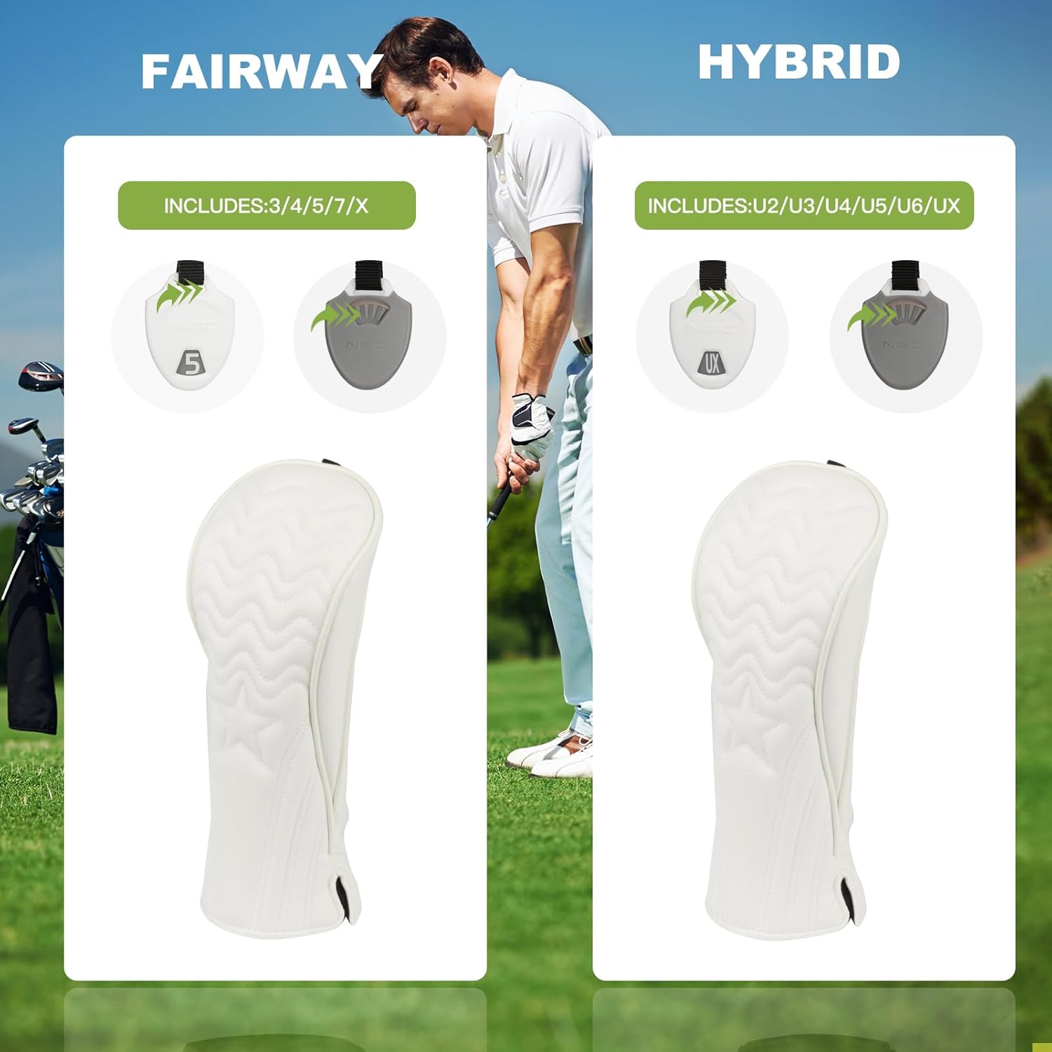 Golf Club Head Covers- 4pcs Golf Club Head Covers for Woods and Driver Fairway hybrids and Mallet Putter Headcover Covers with Magnetic Closure