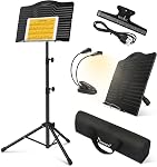 Donner Support de partition avec lumière, DMS-1 Porte-monnaie en métal Ipad Music Stand, Tabletop Music Book Stand pour Guitare, Ukulele, Joueurs de violon