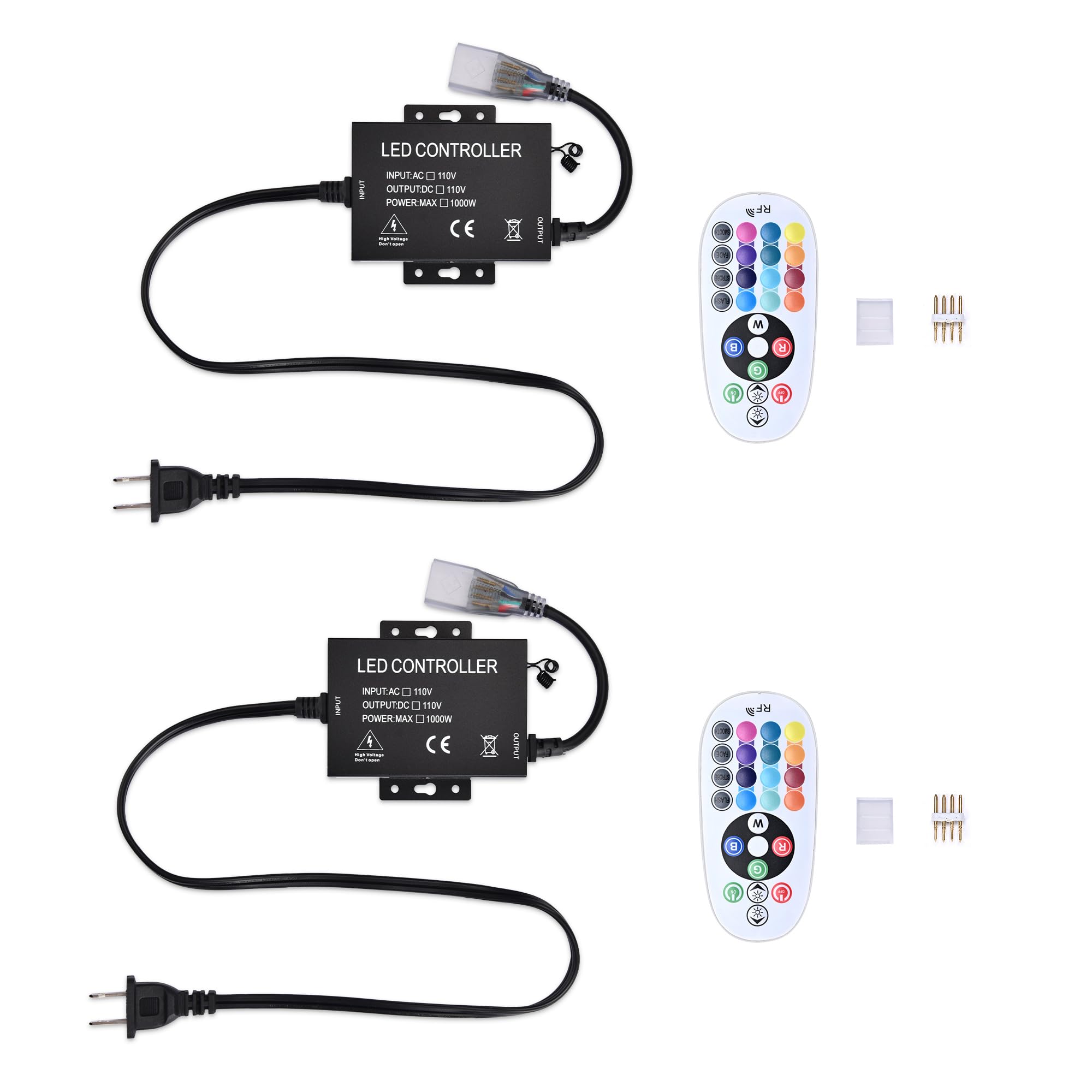 DELight 2 Pack DEL-CON03 Controllers with 24-Key Remote for Multicolor RGB LED Neon Rope Lights Models DEL-D50R, DEL-D100R, DEL-D150R Only