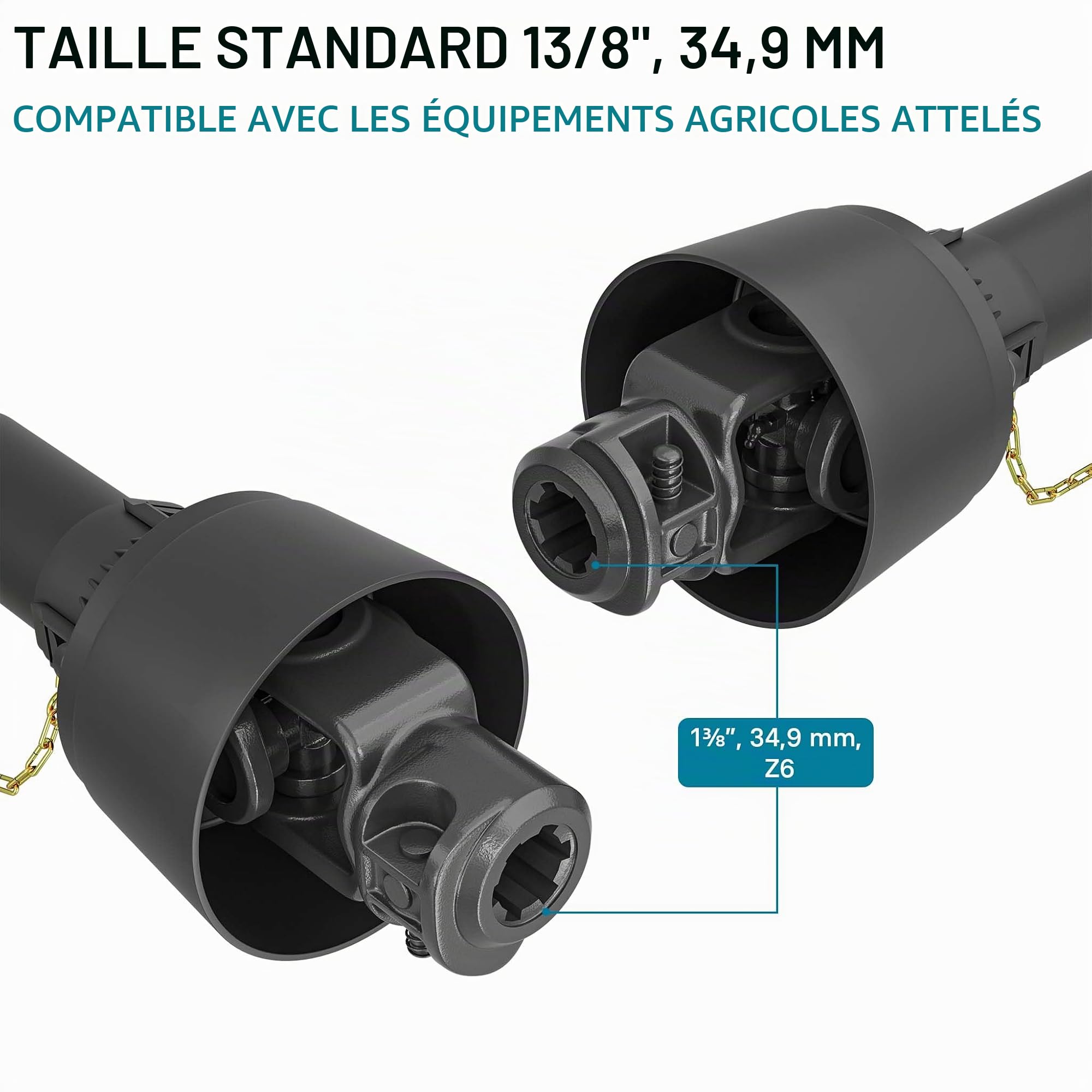 WilTec Arbre de Transmission T5 Cardan 700mm 620Nm 540 TR/Min 54kW (74CV) 2X 1 3/8" 6 Dents Prise Force