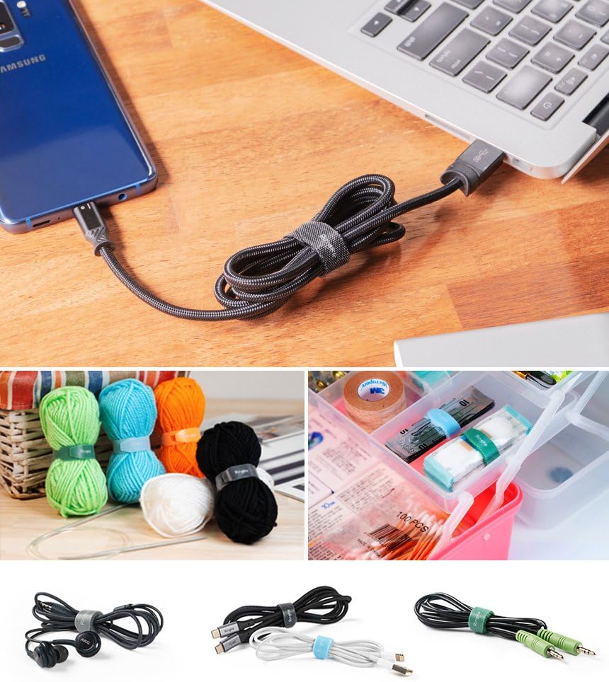 Ringke Magic Cable Tie Unicolor Reusable Hook and Loop Strap Organizer for Fastening Cable Cords and Wires (50PCS)