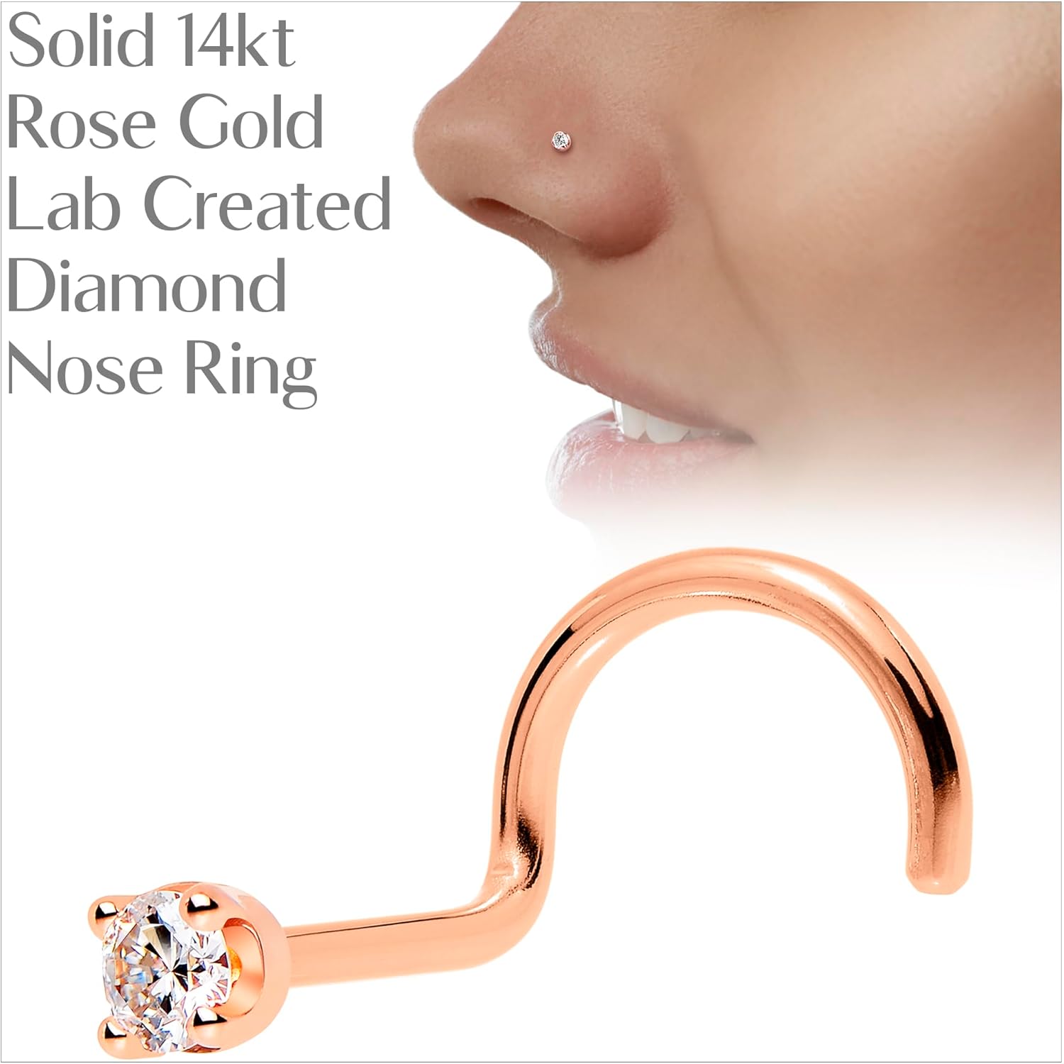 Body Candy 14k Solid Gold Nose Ring Studs - 2mm Lab Grown Diamond Created by MasterJeweler - Left Side Nose Ring Real Gold Nose Ring Piercing Jewelry for Women, Men