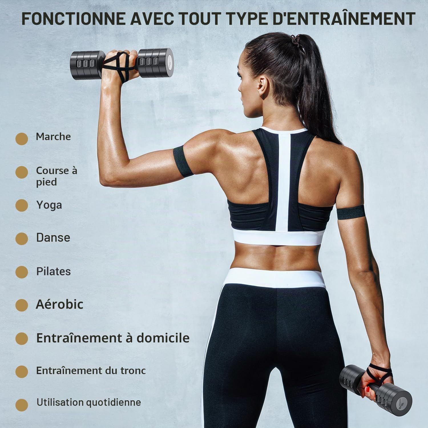 Sportneer Lot de 2 haltères, réglables, pour femme, de 1 à 2,5 kg chacune, 4 en 1, pour la gym, le fitness, la musculation, cadeau | Lot de 2 haltères réglables pour salle de sport à domicile, fitness, musculation, cadeau