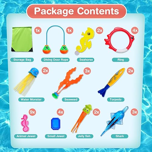 Miniatura 2 de Kimiangel Paquete de 32 juguetes de piscina de buceo, juguetes de piscina para niños de 6 años en adelante con una bolsa de almacenamiento para