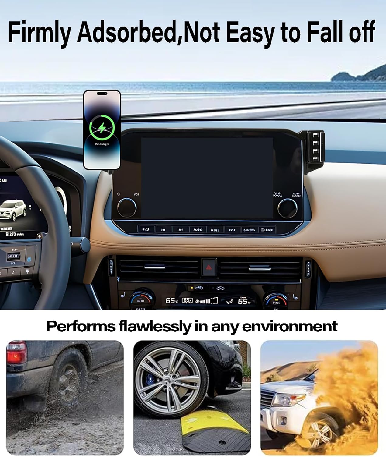 Car Phone Holder for Nissan Rogue 2021 2022 2023 Accessories 15W MagSafe Fast Wireless Charger Cell Phone Mount Apply to 9 Inch Touch Screen Fixed Clip 360° Rotation