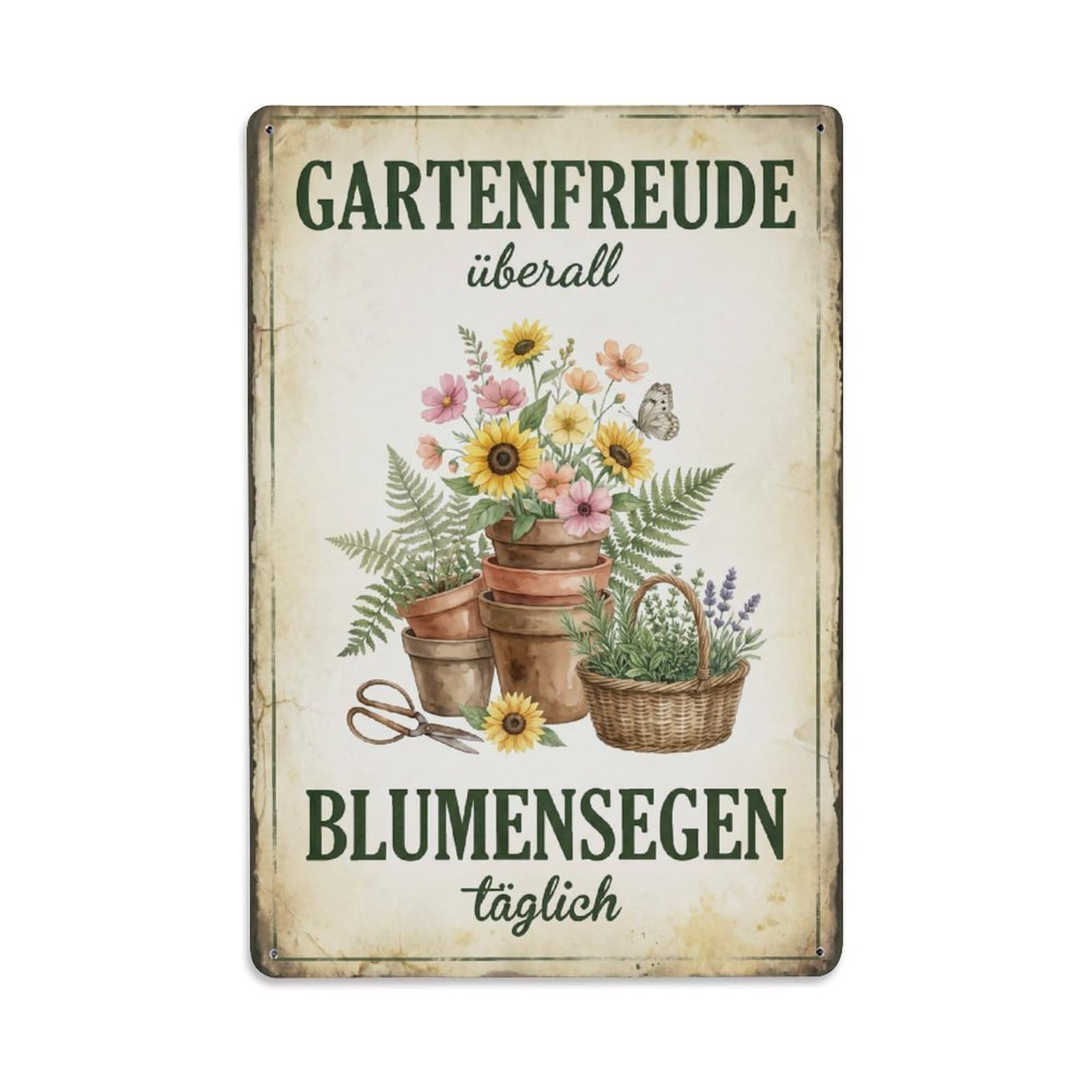 Vintage Funny Garden Joy Everywhere Rustic Gate Springtime Metal Tin Sign Plaque Wall Decor for Cafe, Club Bar, Office, Garden Metal Poster 8x12Inch