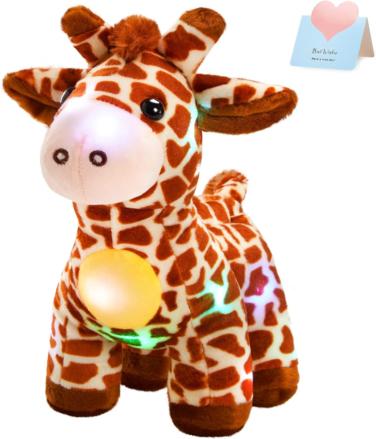 BSTAOFY LED Giraffe Stuffed Plush Light Up Jungle Pal Toy Glow in Dark Luminous Birthday Christmas Festival Gift for Kids Friends, 12.5''