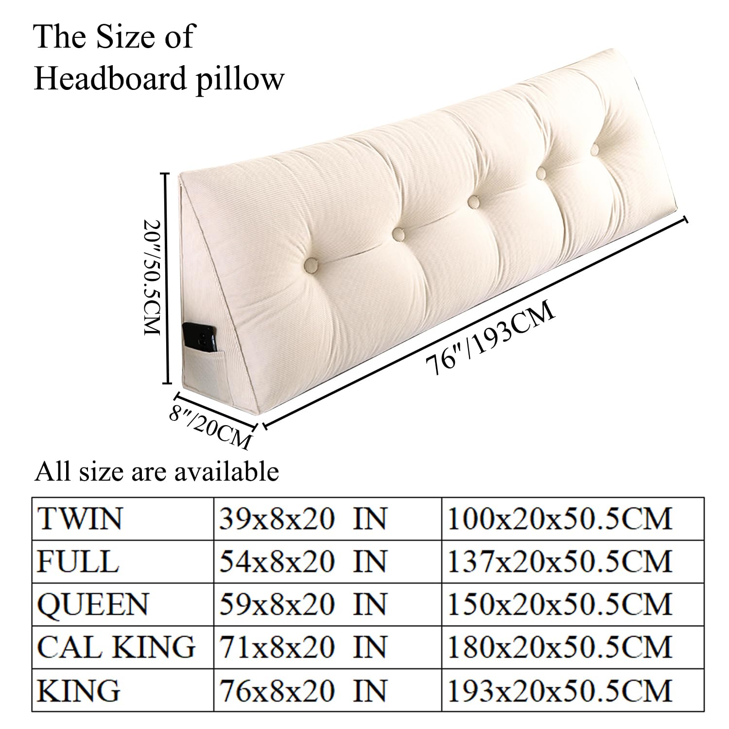 Husband headboard Pillow Large Back Rest Support Reading Pillows for Sitting in Bed for Adults Triangle Velvet Wedge Pillow headboard King Size, Beige