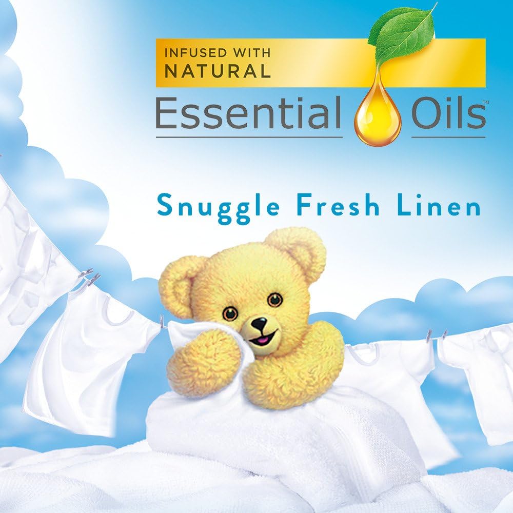 Air Wick Snuggle Fresh Linen Scented Oil Refills infused with natural essential oils, featuring a teddy bear on fresh laundry.