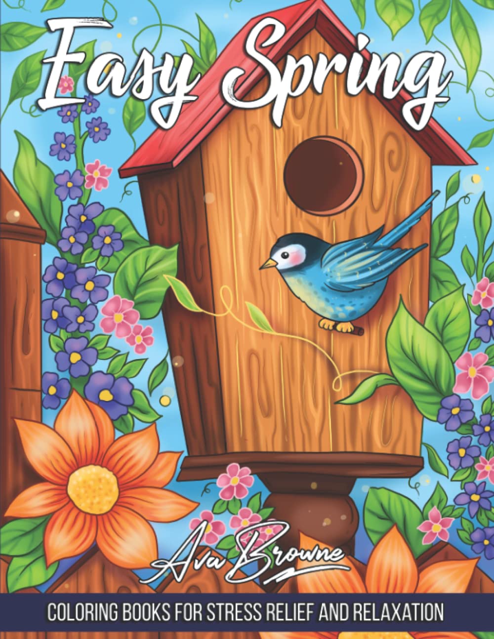 Easy Spring Coloring Book: An Easy Coloring Book For Adults and Kids Featuring Pretty Spring and Country Scenes