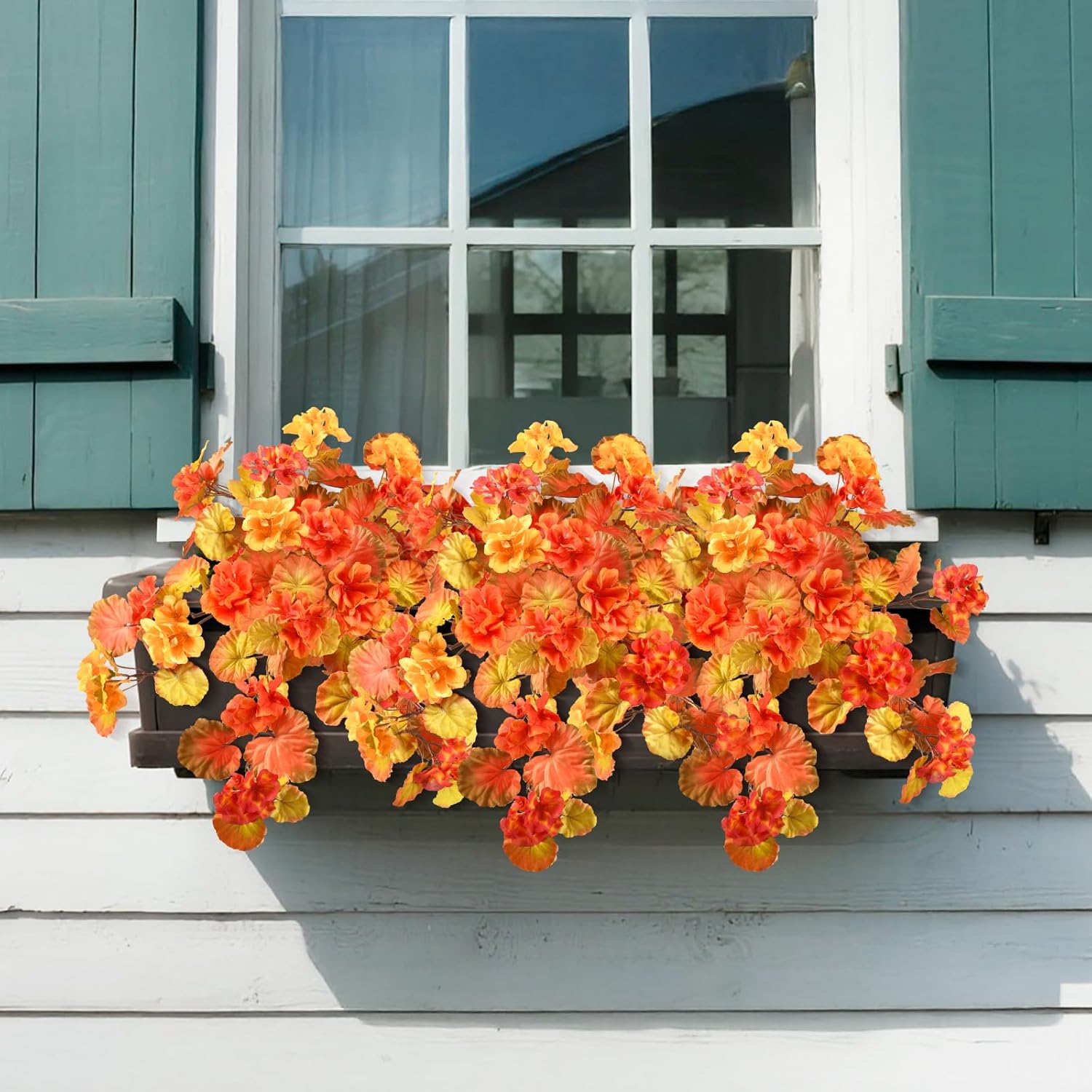 Artificial Fall Flowers for Outdoor Decor 2 Pcs UV Resistant Fake Flowers, Faux Fall Flowers for Outdoor Planters Autumn Silk Flowers for Porch Garden Patio Yard Halloween Decorations - Image 4