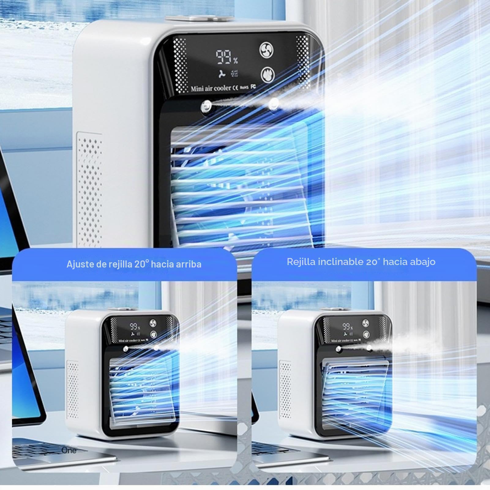 Portable Air Cooler - Mini Air Conditioner | Quiet Personal Coolers | 2 Wind Speeds Small Airs Conditioner | Evaporative Cooler Small AC For Home Bedroom Workplace Garage Desk Kitchen Dorm