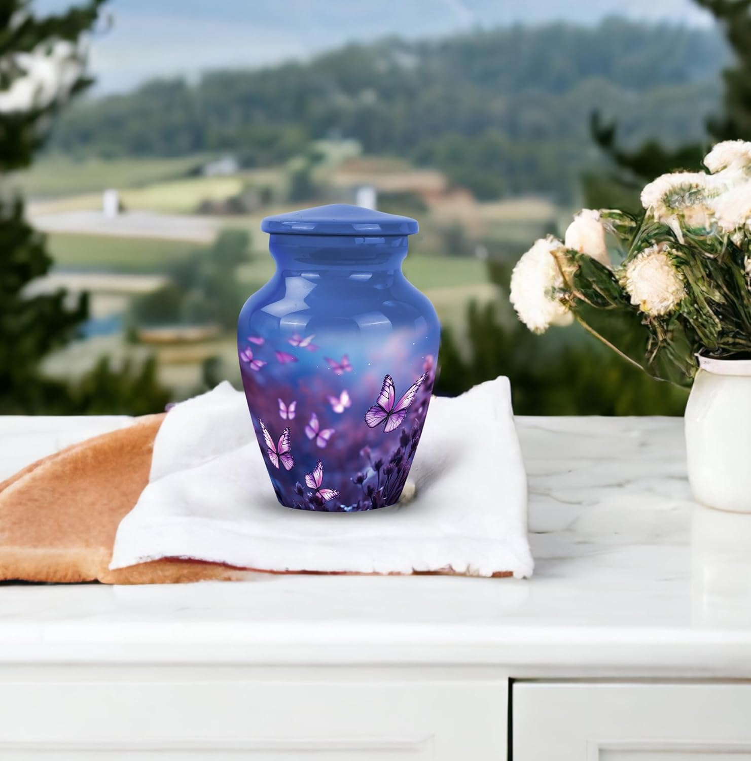 Butterfly Memorial Urn - Purple Aluminum Cremation Urn for Women - 3 Inch Mini Urn for Human Ashes Keepsake