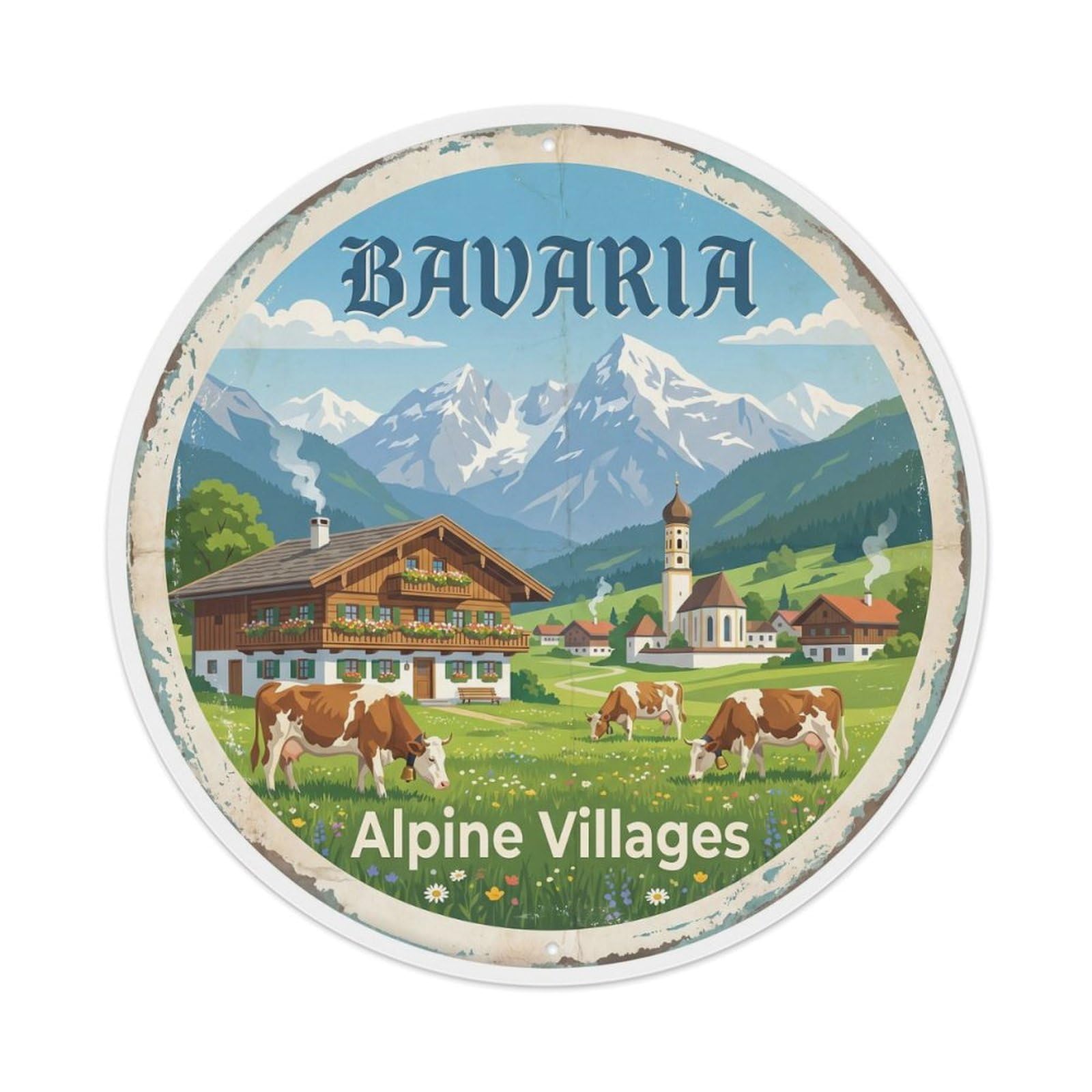 Vintage Travel Bavaria Alps Countryside Metal Tin Sign