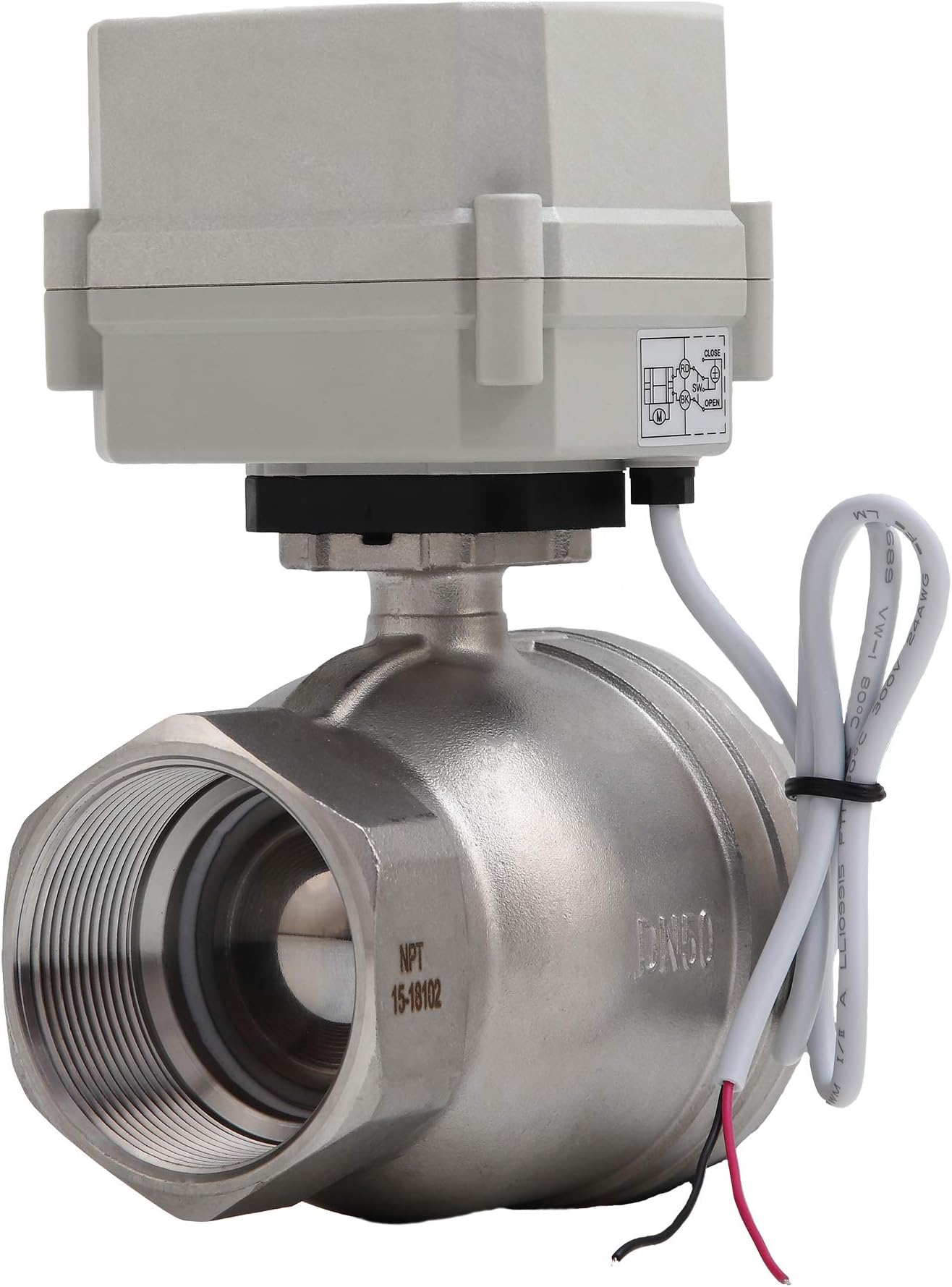 NPT 2 inch Motorized Ball Valve AC 110V CR2-02 Electric Ball Valve Stainless Steel 304 Normally Closed(110 V CR2-02 NC)