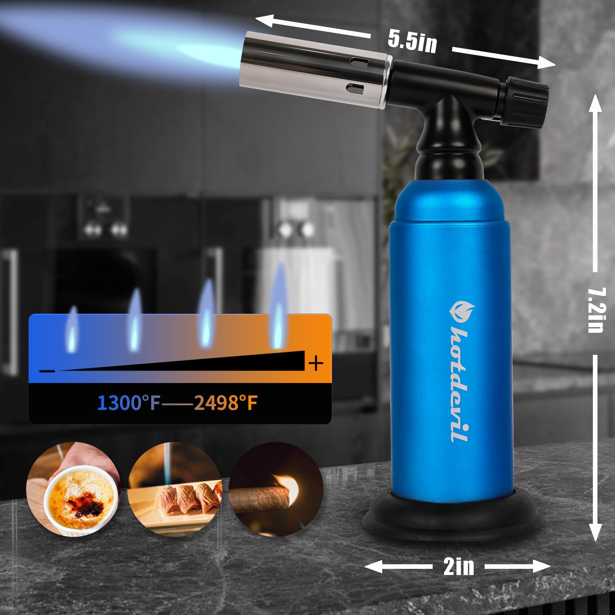 Hotdevil Antorcha de butano grande de 20 g, recargable, industrial, ajustable, llama única, soplete de cocina, encendedor con bloqueo de seguridad para soldar, hornear, soldar, manualidades (gas