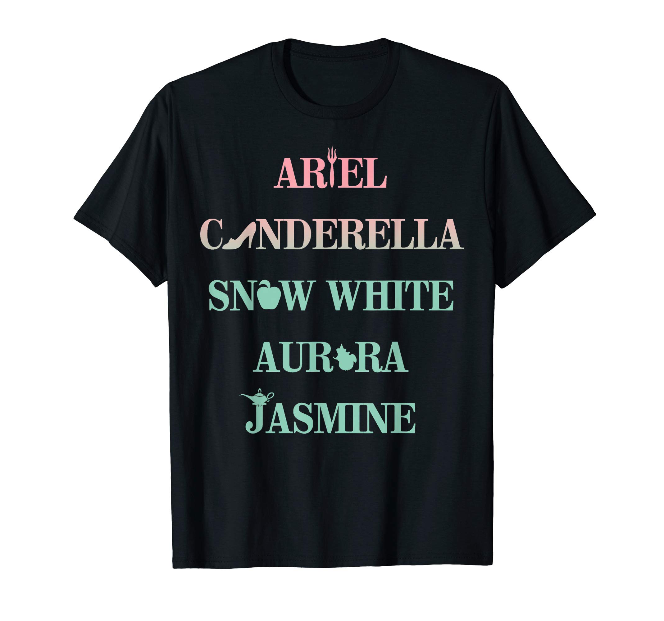 Disney Princess Color Fade Name Stack T-Shirt