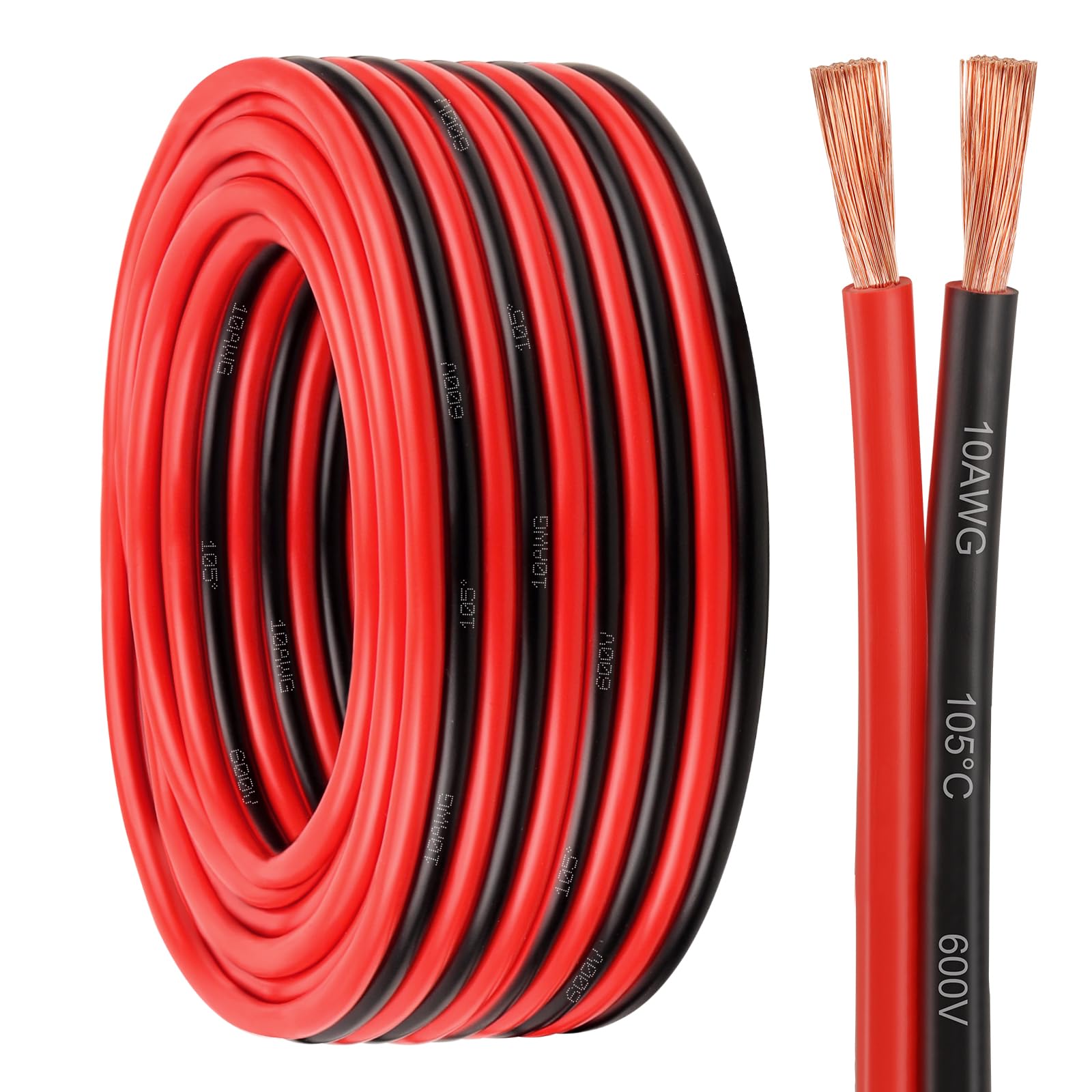 10 Gauge Wire 2 Conductors Copper Wire, 10 AWG Battery Cable Oxygen Free Copper Wire for Solar Panel, Automotive, Trailer, RV and Speaker (10 Gauge