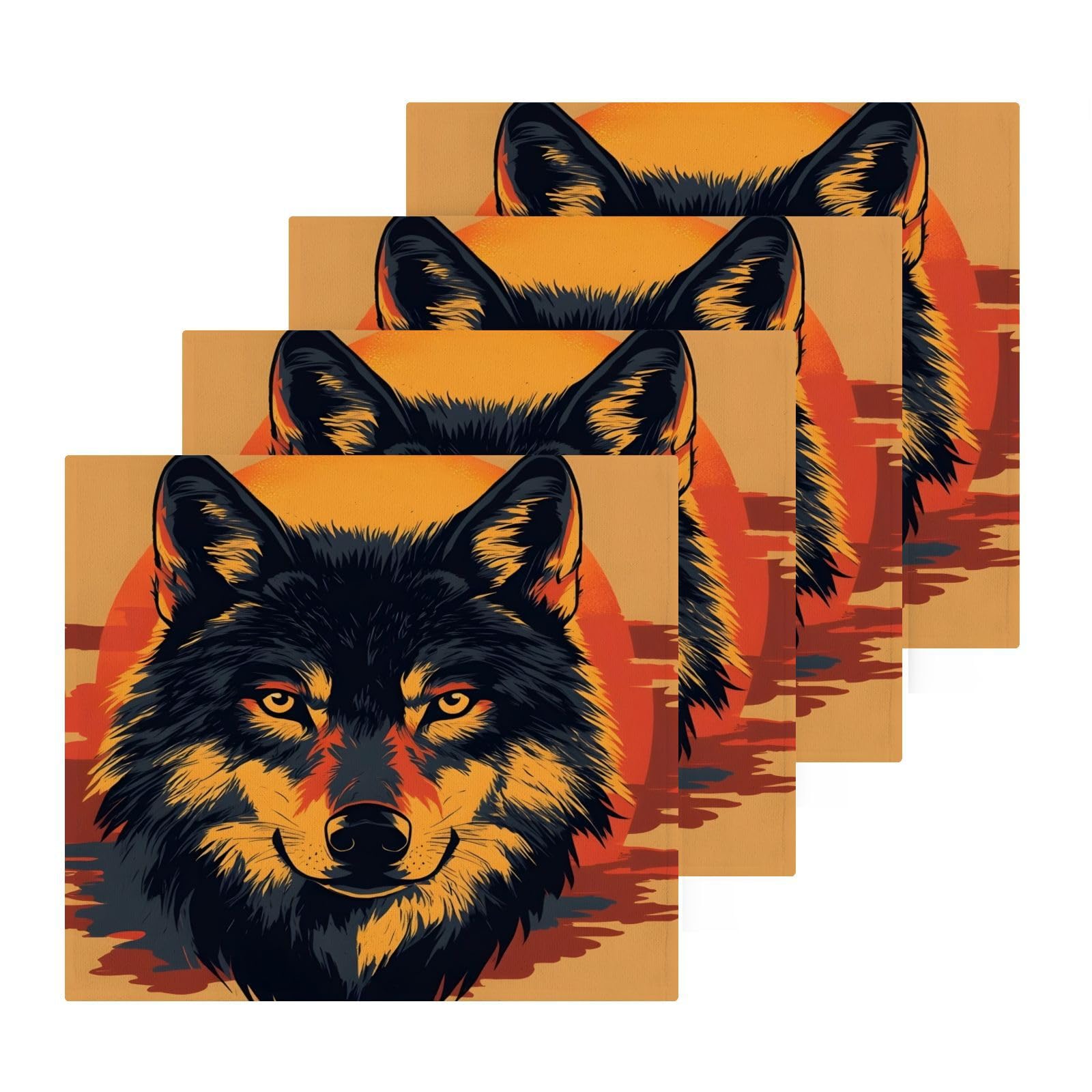 YANENDIE Wolf Head Washcloths Towels, Highly Absorbent and Soft Cotton Face Cloths, 4 Pack Quick Dry Wash Cloths - 12 X 12 Inches