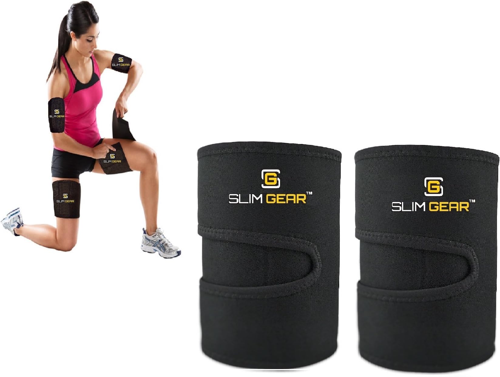 NEW- Slim Gear Arm and Thigh Wraps - Neoprene Thigh Trimmers for Women & Men- 4 Piece Kit (Large)