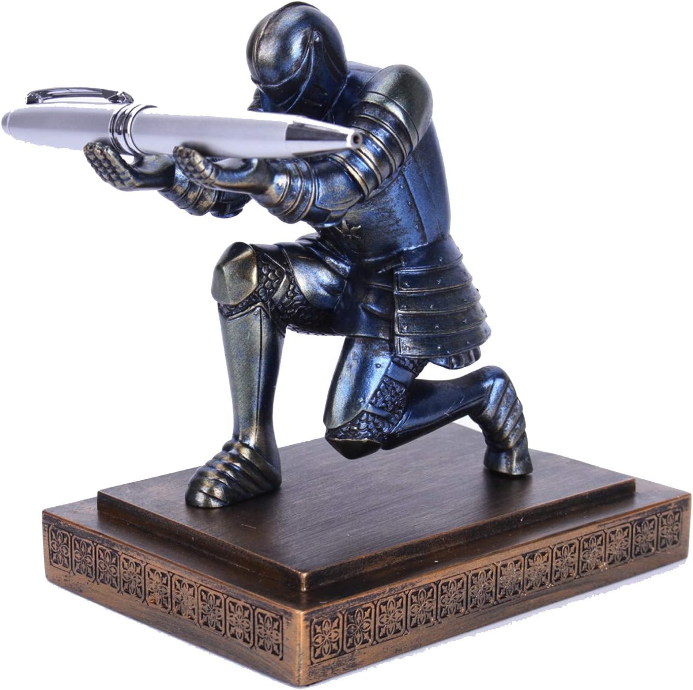 Resin Soldier Executive Pen Holder Desk Organizer Cool Pen Stand Home Decor Resin Pencil Holder with a Pen for Men as Gift (Blue)
