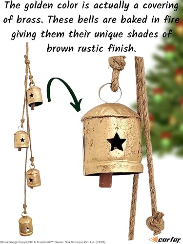 Miniatura 4 de Estilo rústico 4 campanas racimo de estrellas hechas a mano metal armonía Navidad colgantes de vaca campanas en cuerda de yute