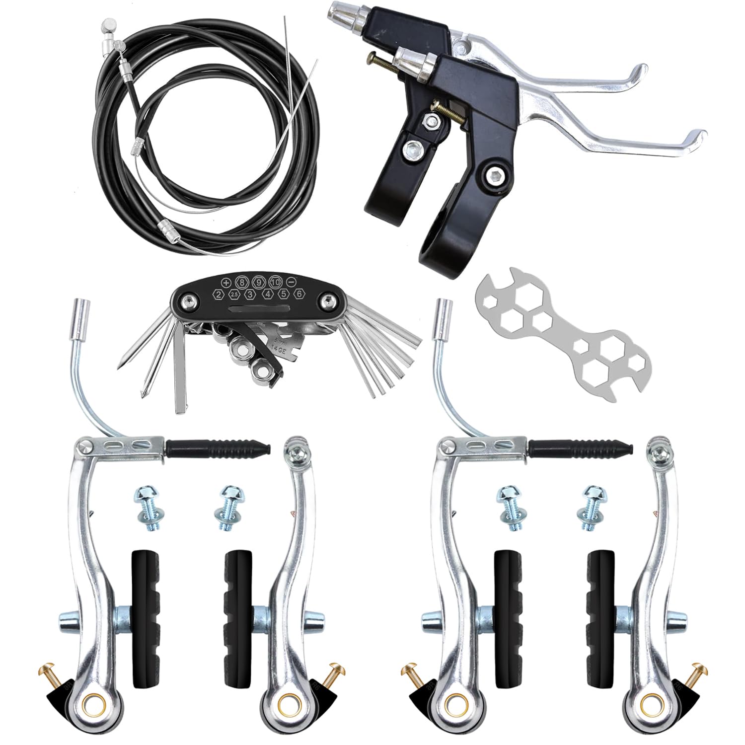 Hmseng V-Type Bike Brake Set, Complete Universal Bike Front and Rear MTB Brake, Bicycle Brakes, Inner and Outer Cables, Include Brakes Lever Calipers