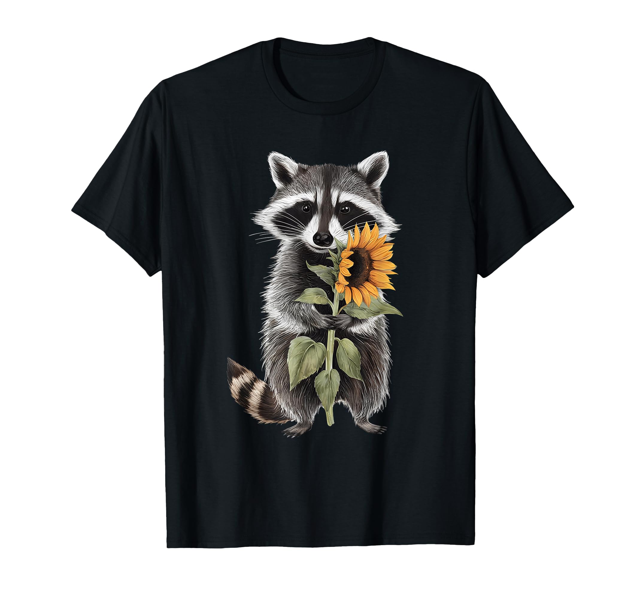 Raccoon Holding Sunflower Cute Flower T-Shirt