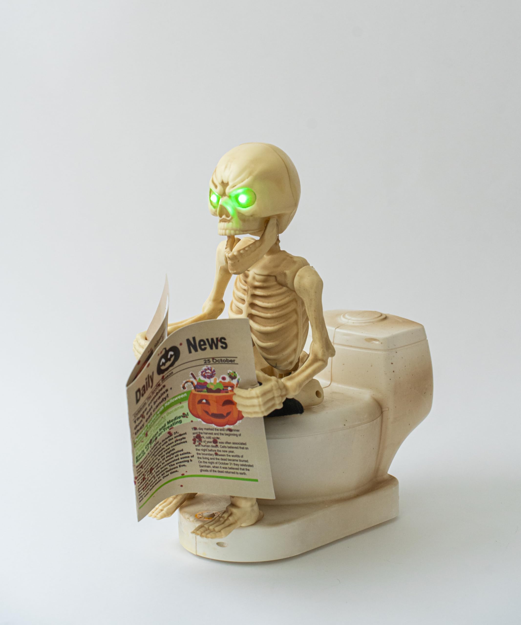 Meletē Beige Animated Led Skeleton Figure – Toilet Skeleton With Sound Activation, Motion, And Glowing Eyes – Spooky Halloween Décor For Indoor Displays