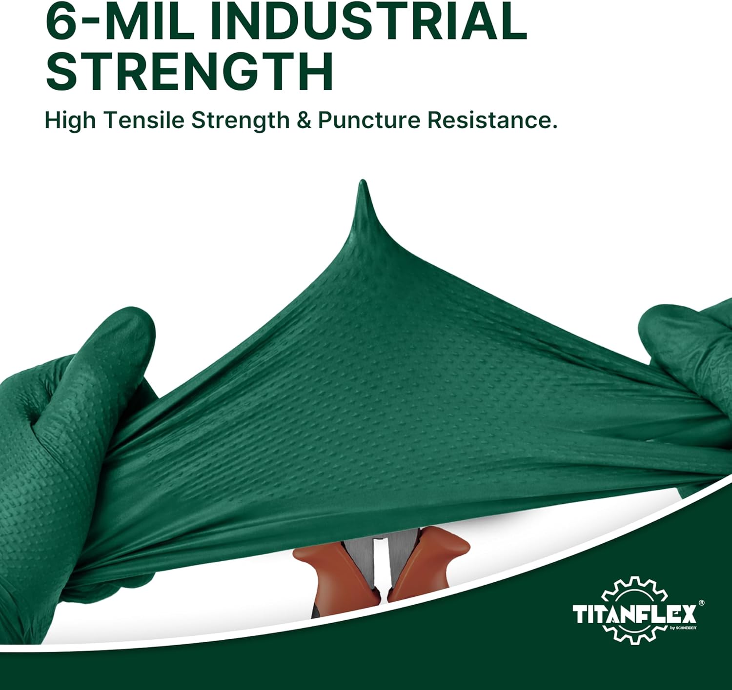 TitanFlex Heavy Duty Industrial Nitrile Gloves with Raised Diamond Texture, 6-mil, Latex Free (Dark Green)