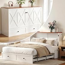 CECER Full Size Murphy Bed with Tri-Folding Mattress,Murphy Bed Full with Charging Station and 2 Large Storage Drawers for Small Spaces/Bedroom/Guest Room-White